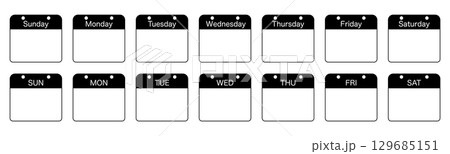 一週間曜日カレンダー　シンプルアイコンセット　Englishモノクロ 129685151