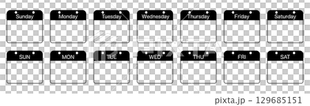 一週間曜日カレンダー　シンプルアイコンセット　Englishモノクロ 129685151
