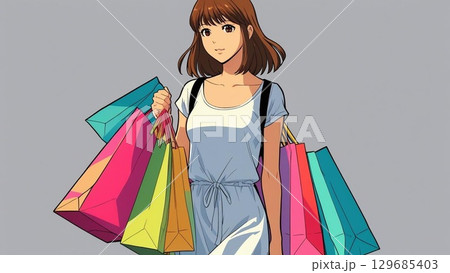 買い物袋を持つ女性 買い物袋を持つ女性 129685403