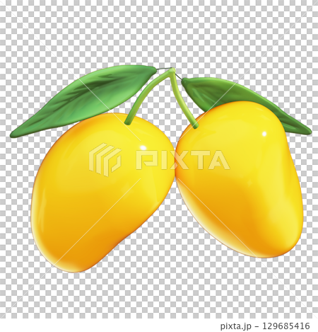 Realistic 3D Mango Set with Whole and Halved Fruit 129685416
