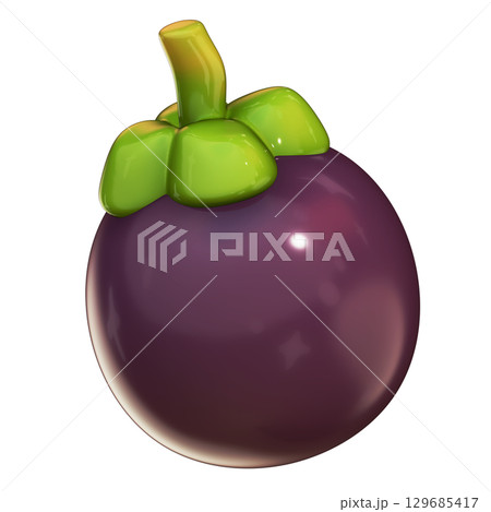 Realistic 3D Whole Mangosteen Illustration Isolated with Transparent Background 129685417