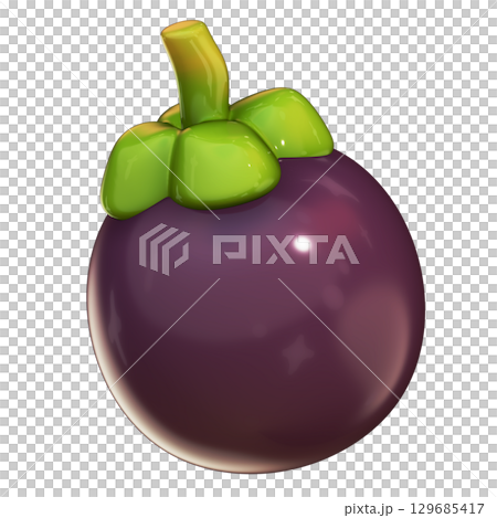 Realistic 3D Whole Mangosteen Illustration Isolated with Transparent Background 129685417
