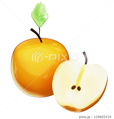 Realistic 3D Nashi Pear Illustration with Leaf Isolated with Transparent Background Realistic 3D Nashi Pear Illustration with Leaf Isolated with Transparent Background 129685419