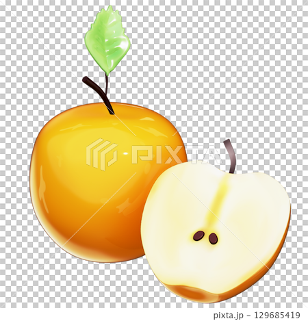 Realistic 3D Nashi Pear Illustration with Leaf Isolated with Transparent Background Realistic 3D Nashi Pear Illustration with Leaf Isolated with Transparent Background 129685419