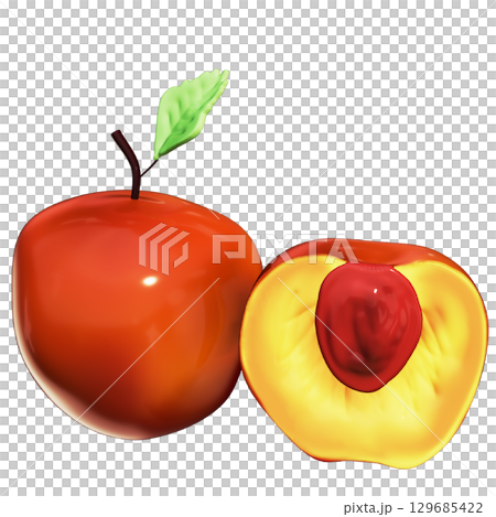 Realistic 3D Nectarine Set: Whole and Halved Fruit with Transparent Background Realistic 3D Nectarine Set: Whole and Halved Fruit with Transparent Background 129685422