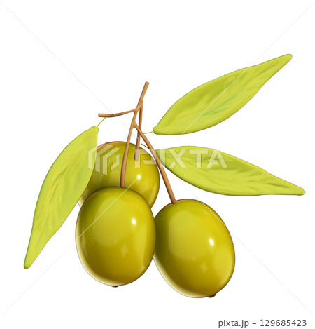 Realistic 3D Olive Cluster on Twig Illustration with Transparent Background 129685423