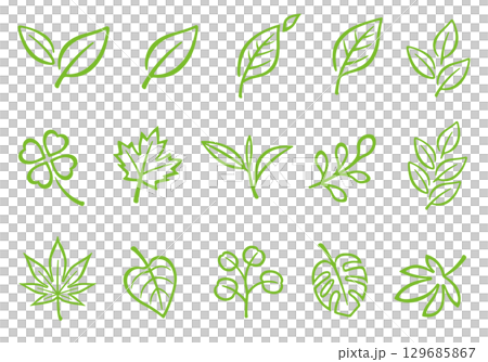 Leaf icon set line drawing 129685867