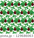 パッションフルーツの実と葉のシームレスパターン 129686063