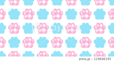dog footprint seamless pattern cat paw vector pet tartan plaid puppy kitten cartoon doodle scarf isolated gift wrapping paper repeat wallpaper tile background illustration pastel design 129686195