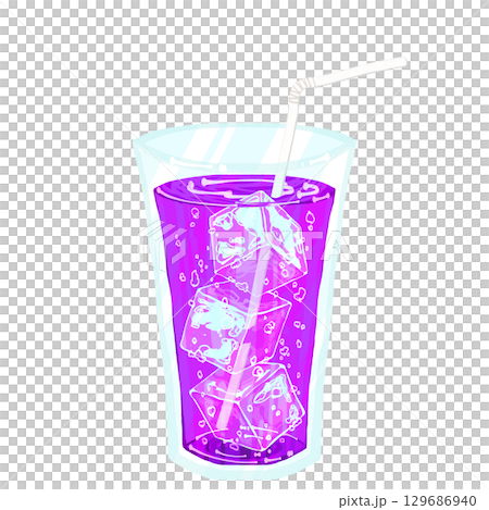 加吸管和冰塊的葡萄汽水 129686940