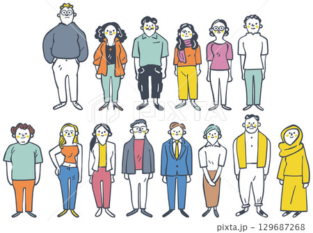 世界各国のグローバルで個性的な人々  セットのストックイラスト素材 世界各国のグローバルで個性的な人々  セットのストックイラスト素材 129687268