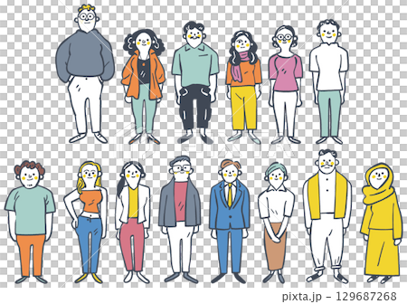 世界各国のグローバルで個性的な人々  セットのストックイラスト素材 世界各国のグローバルで個性的な人々  セットのストックイラスト素材 129687268
