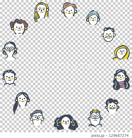 Global and unique people from around the world - Faces and expressions set stock illustration material 129687274