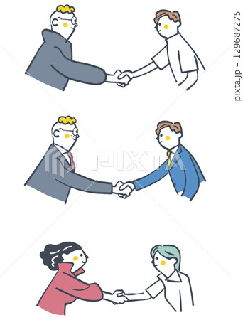 握手し交流を深める人々　セットのストックイラスト 129687275