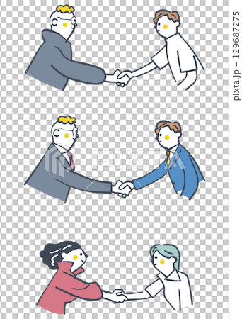 握手し交流を深める人々　セットのストックイラスト 129687275