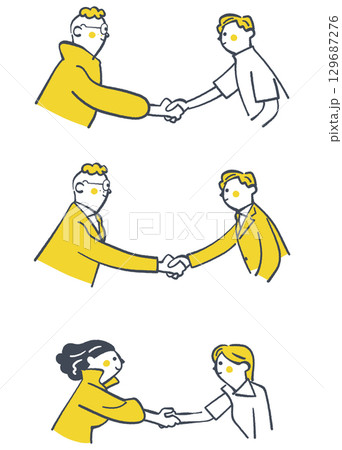 握手し交流を深める人々　セットのストックイラスト 129687276