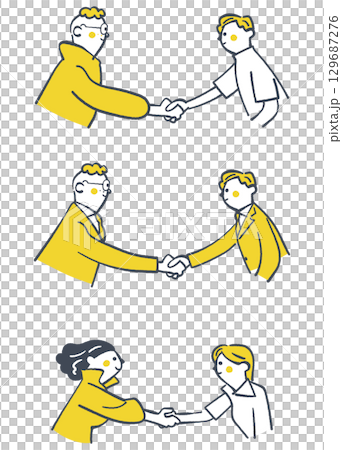 握手し交流を深める人々　セットのストックイラスト 129687276