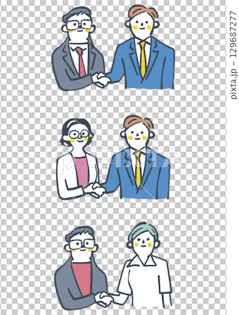 Stock illustration of a set of people shaking hands and deepening their friendship 129687277