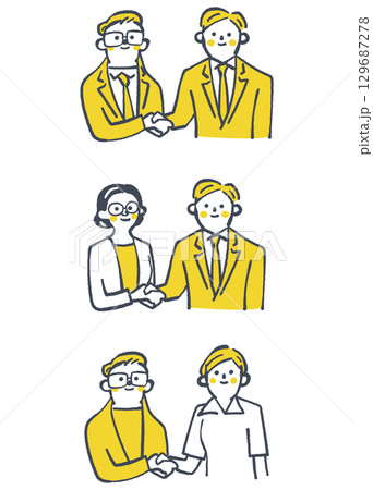 握手し交流を深める人々 セットのストックイラスト 握手し交流を深める人々 セットのストックイラスト 129687278