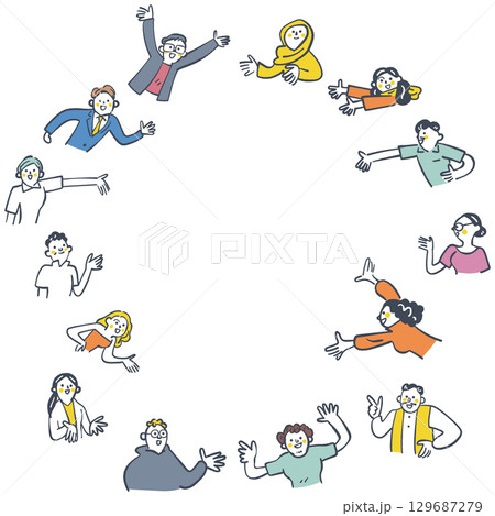 お互いを紹介し招き合うグローバルな人材 セットのストックイラスト素材 お互いを紹介し招き合うグローバルな人材 セットのストックイラスト素材 129687279