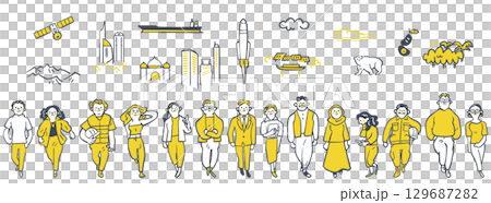 Stock illustration of a set of global talent needed in the industrial sector 129687282