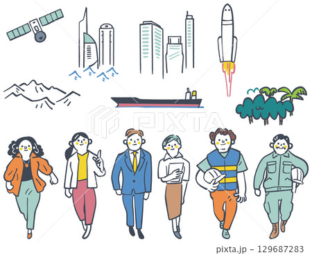 産業界で求められるグローバルな人材 セットのストックイラスト 産業界で求められるグローバルな人材 セットのストックイラスト 129687283