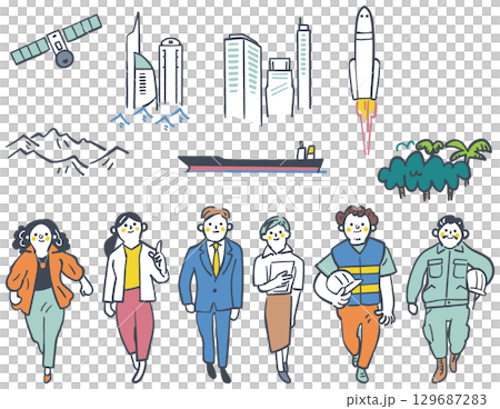 産業界で求められるグローバルな人材 セットのストックイラスト 産業界で求められるグローバルな人材 セットのストックイラスト 129687283