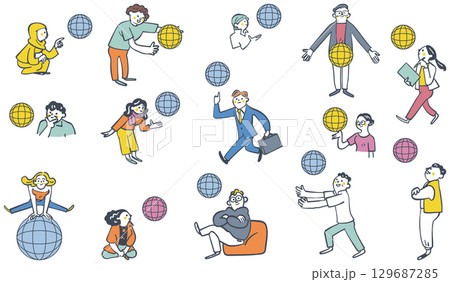 地球を駆け回るグローバルは人材 セットのストックイラスト 地球を駆け回るグローバルは人材 セットのストックイラスト 129687285