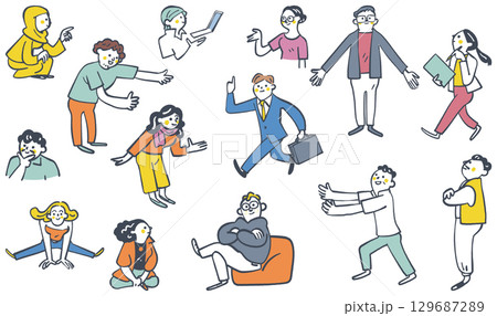 様々なシーンで活躍する国際色豊かな人々 セットのストックイラスト 様々なシーンで活躍する国際色豊かな人々 セットのストックイラスト 129687289