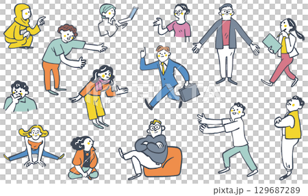 様々なシーンで活躍する国際色豊かな人々 セットのストックイラスト 様々なシーンで活躍する国際色豊かな人々 セットのストックイラスト 129687289