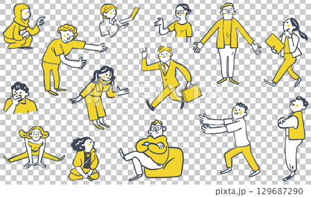 様々なシーンで活躍する国際色豊かな人々 セットのストックイラスト 様々なシーンで活躍する国際色豊かな人々 セットのストックイラスト 129687290