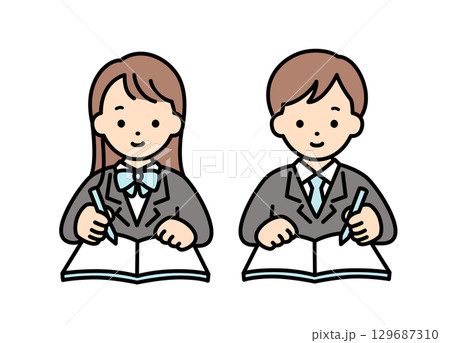 勉強をする男女の学生のイラスト素材 129687310