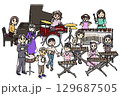 【教育・音楽イベント向け素材】打楽器を奏でる男女のイラスト 129687505