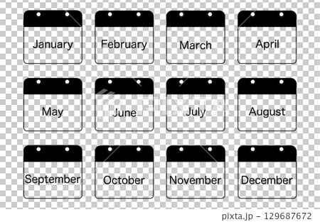 簡單年曆英文單色 129687672