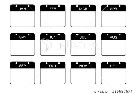 シンプル年間カレンダー　英語短縮モノクロ 129687674