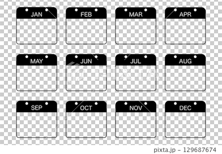 シンプル年間カレンダー　英語短縮モノクロ 129687674