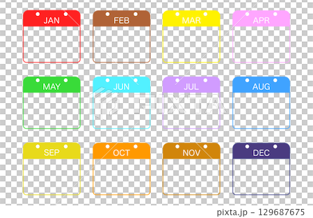 Simple annual calendar, colorful English abbreviations 129687675