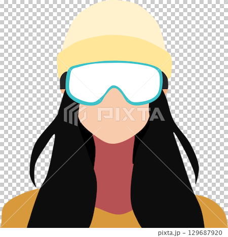 冬季,一位女士戴著護目鏡在雪山上滑雪的插圖 冬季,一位女士戴著護目鏡在雪山上滑雪的插圖 129687920