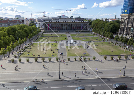 Berlin, Germany - July 01, 2018:Top view of the Lustgarten park on the Museum Island in the central part of Berlin Berlin, Germany - July 01, 2018:Top view of the Lustgarten park on the Museum Island in the central part of Berlin 129688067