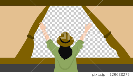 Illustration of a woman facing backwards wearing autumn clothes 129688275