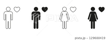 Male And Female With Heart Icon Set. Love, Relationship, And Gender Symbol Collection. Romantic Connection And Affection Representation. Isolated Vector Illustration Male And Female With Heart Icon Set. Love, Relationship, And Gender Symbol Collection. Romantic Connection And Affection Representation. Isolated Vector Illustration 129688419