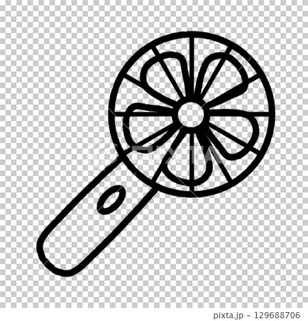 Cute flower-shaped handheld fan line drawing 129688706
