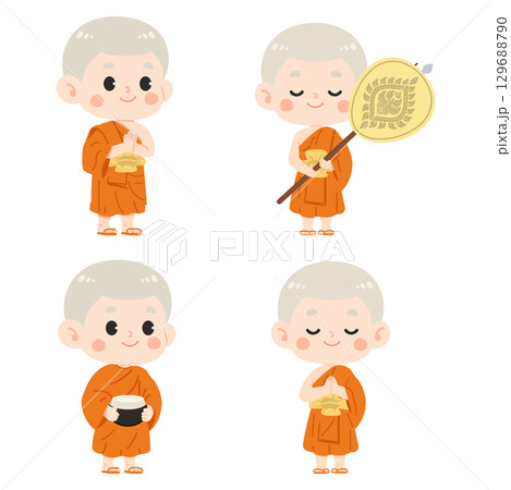 Cartoon Illustration of Buddhist Monk Characters set Cartoon Illustration of Buddhist Monk Characters set 129688790