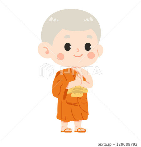 Cartoon Illustration of Buddhist Monk 129688792