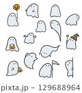 Set of Cute ghost doodle hand drawing, Vector for Halloween 129688964