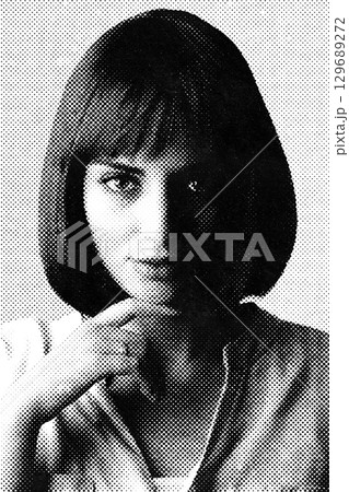 Beautiful woman with bob style haircut illustration 129689272