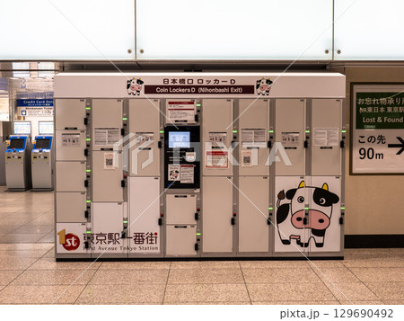 駅に設置された交通系ICカード対応コインロッカー(貸しロッカー) 駅に設置された交通系ICカード対応コインロッカー(貸しロッカー) 129690492