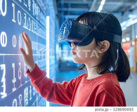 仮想現実の世界に没入する少女 仮想現実の世界に没入する少女 129690893