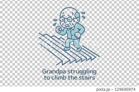 滿頭大汗的老人爬樓梯 滿頭大汗的老人爬樓梯 129690974