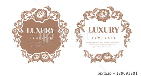 Decorative vintage frame for invitations, frames, menus, labels and websites. Elegant vector element Eastern style, place for text. 129691281